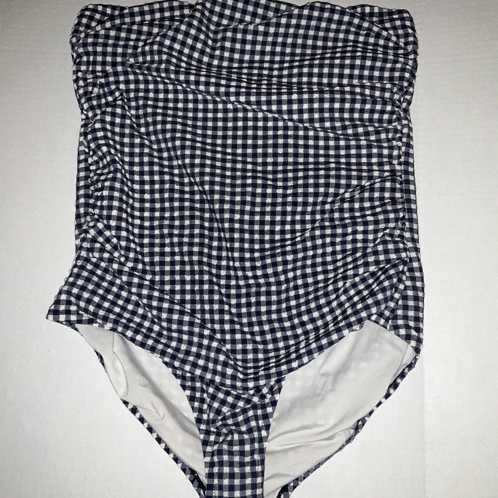 J. Crew gingham Ruched Bandeau one-piece strapless Swimsuit - Picture 3 of 6